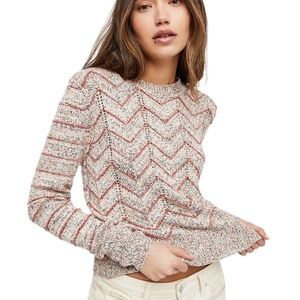 Free People Zig Zag Pullover Sweater Sz M Grey Confetti